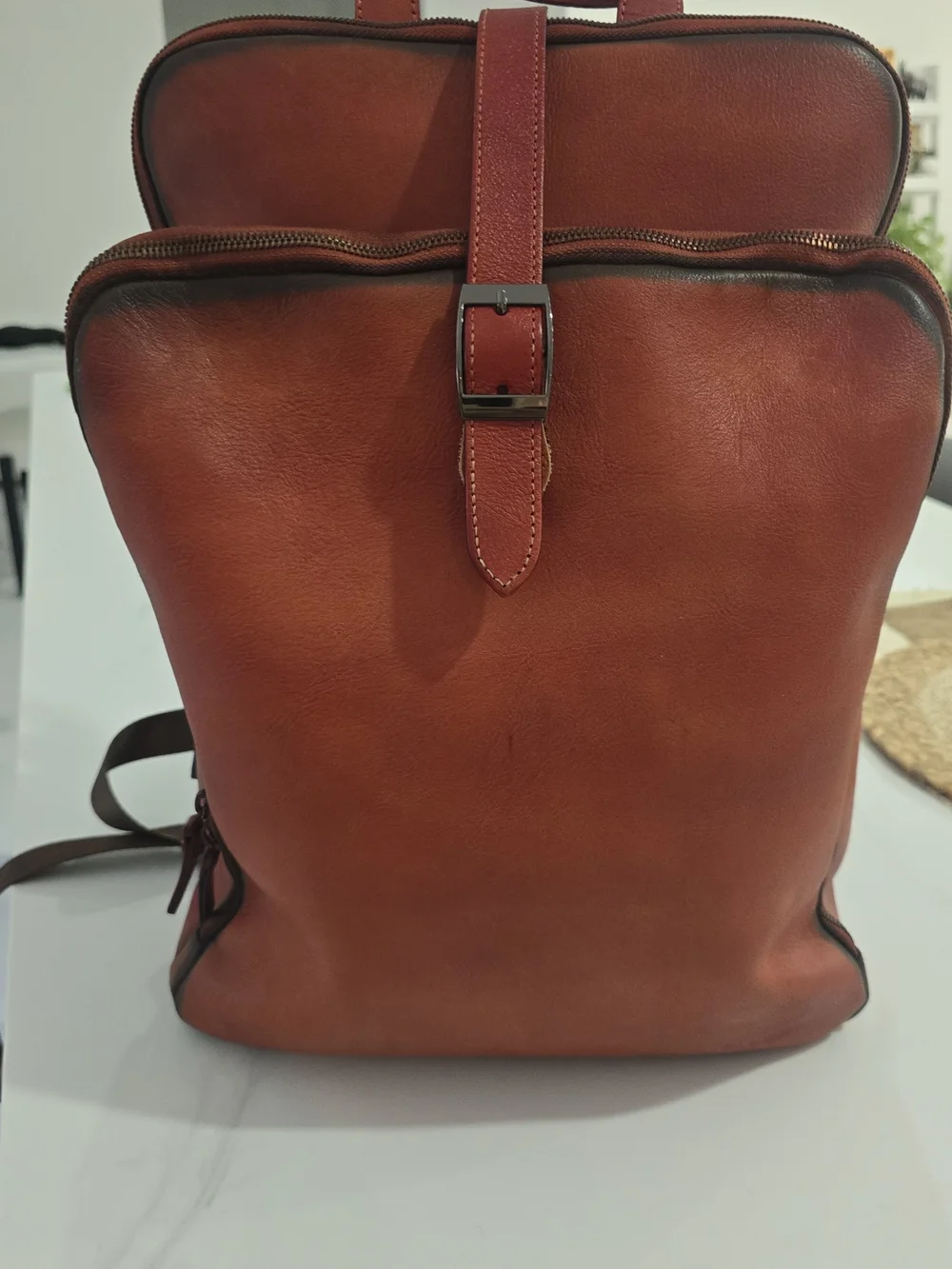 NEW Leather Backpack Vintage Red Brown Unisex 15x11.5